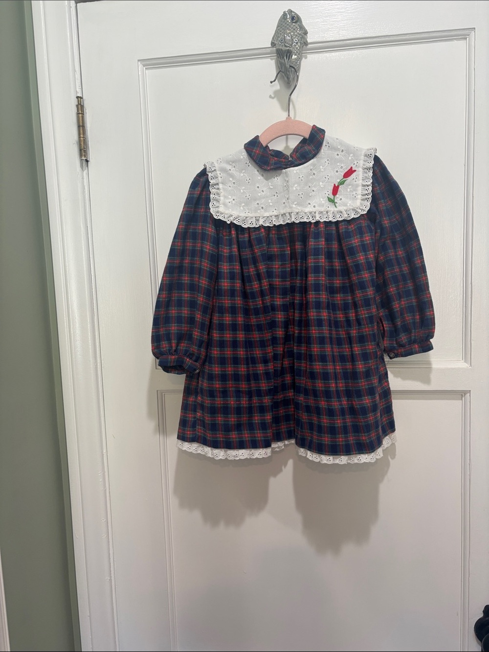 Vintage Alison Scott Plaid flannel dress with removable collar size 4